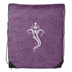 a purple drawsack bag with an image of the lord gandapaa on it