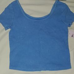 Wild Fable Crop Top, Blue, Large Basic Blue Tops For Spring, Basic Blue Tops For Summer, Casual Blue Cotton Crop Top, Basic Blue Summer Tops, Casual Blue Stretch Crop Top, Blue Short Sleeve Crop Top For Summer, Basic Fitted Blue Crop Top, Fitted Basic Blue Crop Top, Casual Stretch Denim Blue Crop Top