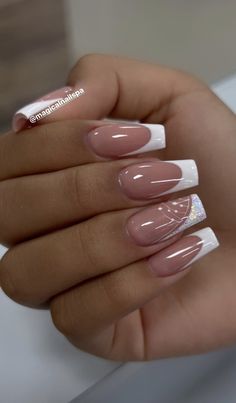 French Manicure Designs With Bling, Senior Pictures Nails Ideas, French Fade Nails With Design, Elegant Nails Classy French Tips, French Manicure Nails Design Classy, Elegant Nails For Work, Nail Ideas French Tip Classy, Structured Gel Nails, French Coffin Acrylic Nails