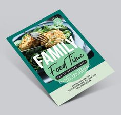 a brochure for family food time with a fork and salad in the middle