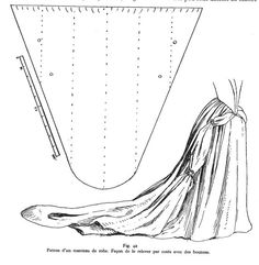 a drawing of a woman's dress with a long veil on it and a ruler in the background