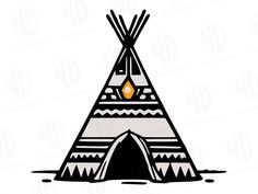 a teepee tent with two sticks sticking out of it's front and side