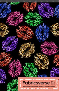 an image of colorful leopard print fabric with the words, fabricsensee on it