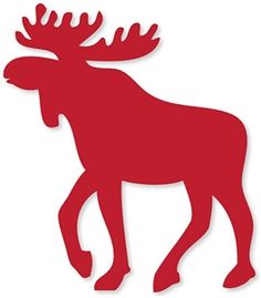 the silhouette of a moose is red against a white background, and it appears to be cut out from paper