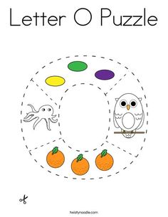 the letter o puzzle with an owl and three oranges