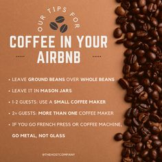 coffee in your air bnb poster with instructions on how to make it and what to use them