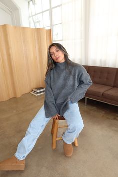 Mock neck sweater with side slit Oversized fit Material 22% POLYESTER, 4% SPANDEX Model Stats Jess (@jessicaasosaa) is 5'3 and wearing a size Small Snowed In, Mock Neck Sweater, Knit Sweater Cardigan, Black Cardigan, Oversized Fits, Set Dress, Neck Sweater, Mock Neck, Sweater Cardigan