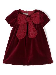 La Stupenderia bow-detailing velvet-finish Dress - Farfetch Baby Velvet Dress, Girl Dress Pattern, Dress With Jean Jacket, Red Velvet Dress, Dolce And Gabbana Kids, Art Dress, Sewing Project, Lace Panelled