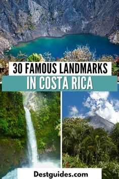 the costa rica waterfall with text overlay that reads 30 famous landmarks in costa rica