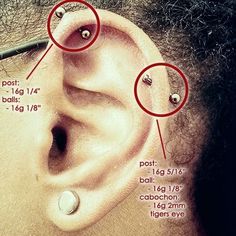 an ear is shown with three different types of piercings