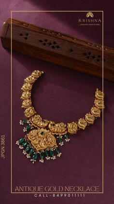 Nakshi Necklace, Small Gold Necklace, Antique Gold Necklace, Indian Bridal Jewelry, Delicate Gold Jewelry, Bridal Jewellery Design, Online Gold Jewellery