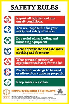 safety rules poster with instructions on how to use the equipment in this work area, including