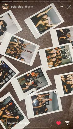 many polaroid photos are laying on the floor