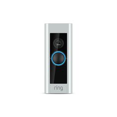 the ring video door phone is shown in silver and has a blue light on it