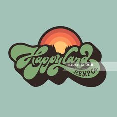 the logo for happy land, an outdoor adventure park that is located on top of a hill