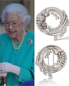 the queen of england's diamond broochle is shown in this composite image