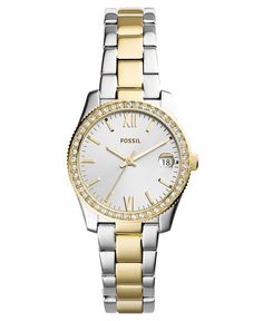 Women's Scarlette Two-Tone Stainless Steel Bracelet Watch 32mm Stainless Steel Watch Women, Watches Women, Fossil Watch, Hand Watch, Fossil Watches, Date Calendar, Analog Watch, Two Tone Watch, Gold Hands