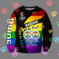 LGBT Imagine all the people living life in peace Love is love SWEATER available in T-shirt, hoodie, tank top, longsleeve, multi color and size S M L XL XXL 3XL 4XL 5XL. Shipping from the US. Easy 30 day return policy - Shop now! 6.1-ounce, 100% cotton .Double-needle neck, sleeves and hem; Roomy Unisex Fit. Ash is 99% cotton, 1% poly; Sport Grey is 90% cotton, 10% poly; Dark Heather is 50% cotton, 50% polyester .Decoration type: Digital Print. Made by Gildan Pride Clothes, Lesbian Outfits, Short Grunge Hair, Lgbtq Funny, Track Suits, Jeans Shirt, Clothes Men, Shirt Sweater, Lgbt Pride