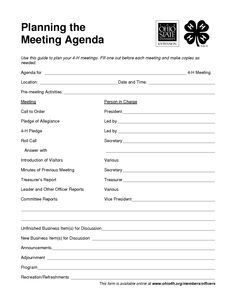 the meeting agenda is shown in black and white, with an image of a clover on it