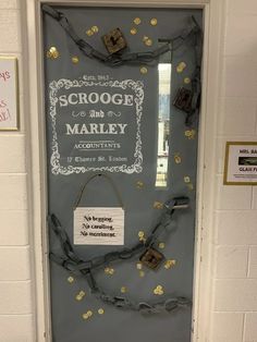 a door decorated with gold and silver confetti