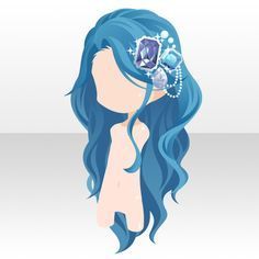 a woman with long blue hair and a tiara on her head is looking to the side