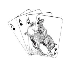 four playing cards with the rider on horseback