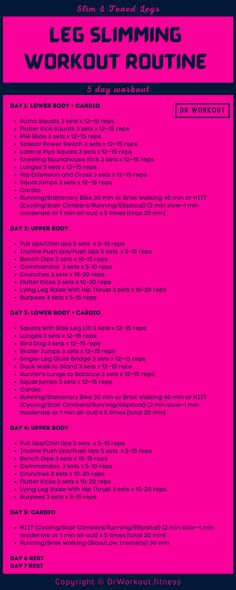 Leg Slimming Workout Routine Workouts To Get Slim, Skinnier Legs, Leg Workout Plan, Upper Body Workout Gym, Transformation Workout, Hourglass Workout, Summer Body Workout Plan