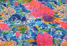 a blue and pink floral print fabric