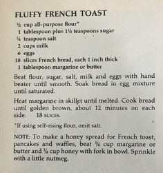 an old recipe for french toast with instructions on how to make it