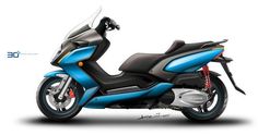 a blue and black motorcycle on a white background