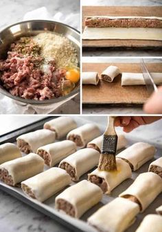 some food is being prepared on a pan and then put in the oven for baking