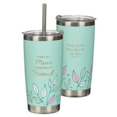 two stainless steel tumblers with the words, first my delights in you