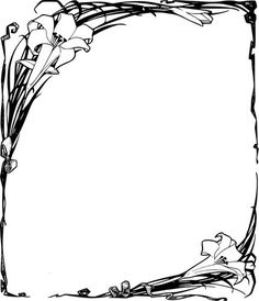 a black and white drawing of flowers in a square frame