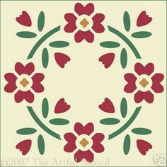 a red and green flowered design on a white background is featured in this image