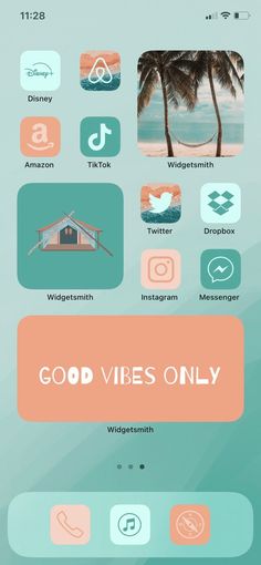 an iphone screen with the words, good vibes only on it and icons in different colors