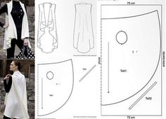 the pattern for a cape is shown in three different views, and shows how to make it