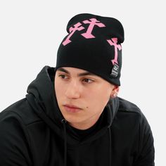 Stay Warm in Style with the Gothic Cross Black Pink Beanie Embrace comfort and individuality on chilly days with the Gothic Cross Black Pink Beanie by SLEEFS. Designed to combine vibrant aesthetics with a snug fit, this beanie is perfect for those who want to make a bold fashion statement while staying warm. Crafted from lightweight materials, it delivers soft warmth that is ideal for everyday wear. The unique gothic cross design adds an edgy flair, making it a must-have accessory for anyone loo Hip Hop Beanie For Winter Streetwear, Hip Hop Beanie For Streetwear In Winter, Black Beanie Winter Hat, Black Winter Beanie Hat, Black Beanie For Winter, Warm Hat For Streetwear, Casual Windproof Beanie Hat, Casual Windproof Beanie, Warm One-size-fits-most Hat For Streetwear