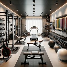 a gym with exercise equipment in it and lots of mirrors on the wall behind them