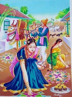 Village Scene Drawing, Indian Drawing, Rajasthani Painting, Indian Traditional Paintings, Composition Painting, Indian Illustration, Scene Drawing, Art Village, Indian Painting