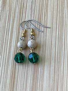 Drop bead earrings with emerald green Swarovski crystals and jasper on gold plate and surgical steel ear wires. Emerald Crystal, Drop Beads, Bead Earrings, Ear Wires, Crystal Earrings, Emerald Green, Beaded Earrings, Jewelry Earrings Dangle, Swarovski Crystals