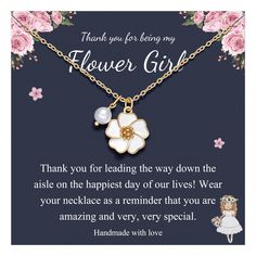 PRICES MAY VARY. [Flower Girl Necklace] - Thank you for leading the way down the aisle on the happiest day of our lives, your love and flowers will make the wedding complete!--This cute flower charm necklace is the perfect way to express your love and thanks to the flower girl, thanks her for being a important part of your special day. Your flower girl is going to love it! [Suitable Size] - The chain length is 18" +2" extender. And the chain is dainty but strong, not easy to break, comfortable f Gifts For Flower Girl, Wedding Gift For Girl, Flower Girl Necklace, Thank You Flowers, Flower Girl Bracelets, Flower Charm Necklace, Girl Necklace, Flower Girl Gifts, Necklace Wedding