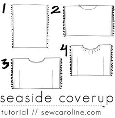 the seasidee coverup sewing pattern is shown in four different sizes, including one with scalloped edges