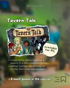 an advertisement for tavern talk on the app store's website, which features several different characters