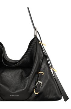 New to Givenchy, this belted leather hobo combines elevated sophistication with creative director Matthew Williams's hardware-heavy aesthetic. Open top Adjustable shoulder strap Interior zip pocket Leather Made in Italy Designer Handbags Sneaker Jewelry, Metal Engraving, Leather Hobo, Clothing Ideas, Open Top, Small Leather Goods, Fashion Essentials, Metal Buckles, V Shape