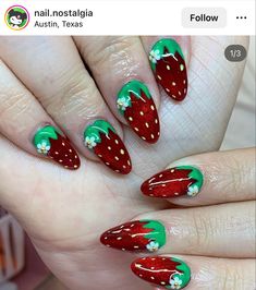 Strawberry Nails, Fantasy Nails, Cute Simple Nails, Nail Shimmer, Cute Christmas Nails, Dope Nail Designs, Nails Desing, Cute Nail Art, Funky Nails