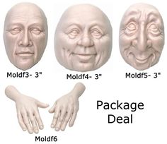 three different types of masks with hands on each side and the words package deal written below