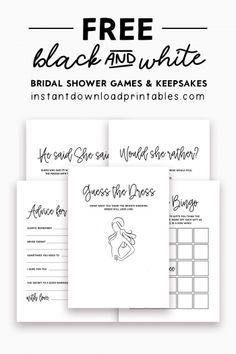 three free printable bridal shower games and keepsakes for brides to use