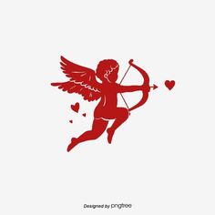 an angel with a bow and arrow in the shape of hearts on a white background