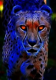 a digital painting of a cheetah with orange eyes