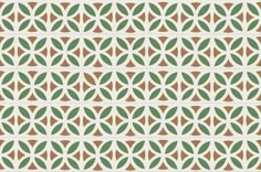 a green and brown geometric pattern with circles on the side, as well as an oval design